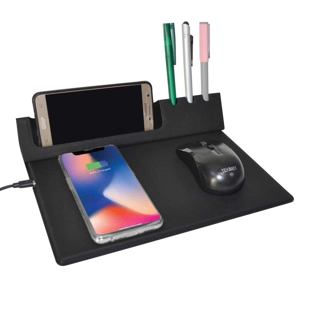 RUNKEL 10W Wireless PU Mouse Pad & Desk Organizer Black Saudi Gifts